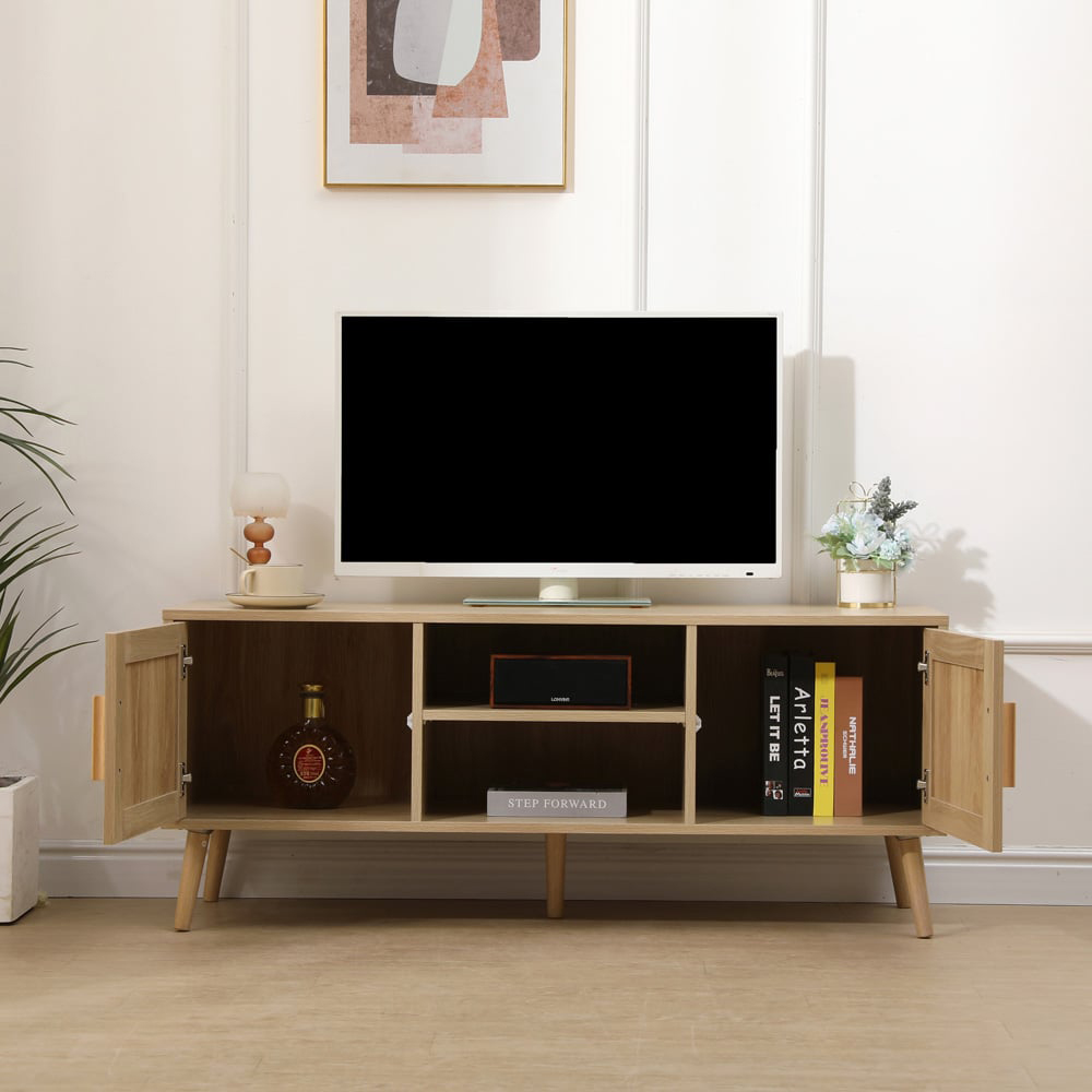 FurnitureHMD 2 Door 2 Shelf Rattan Weaving TV Unit Image 8