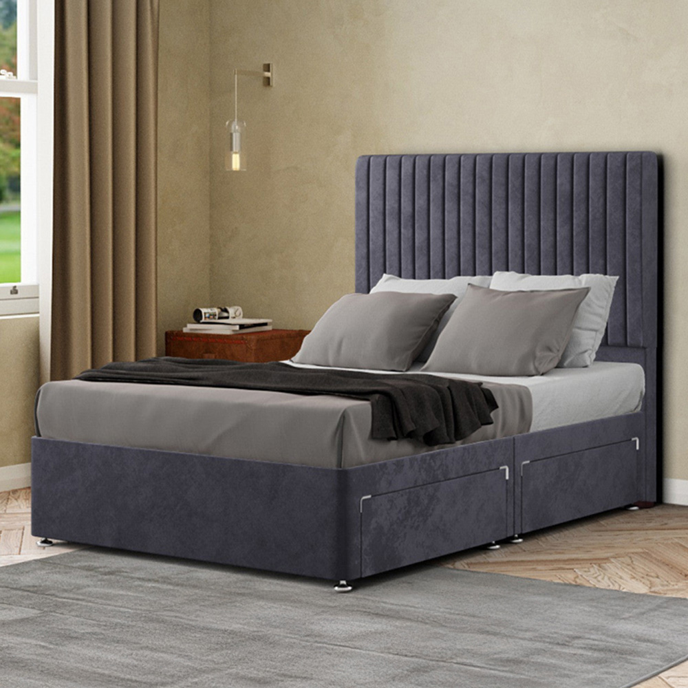 Portland Maryland Super King Size Steel Plush Divan Bed with 2 Drawer and Headboard Image 1