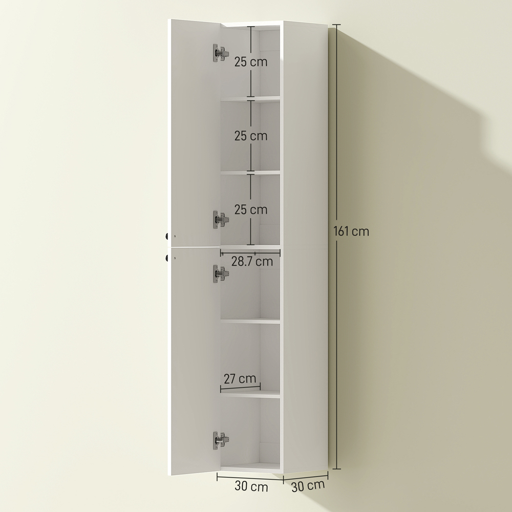 HOMCOM 2 Door White Wall Mounted Slim Bathroom Storage Cabinet Image 9
