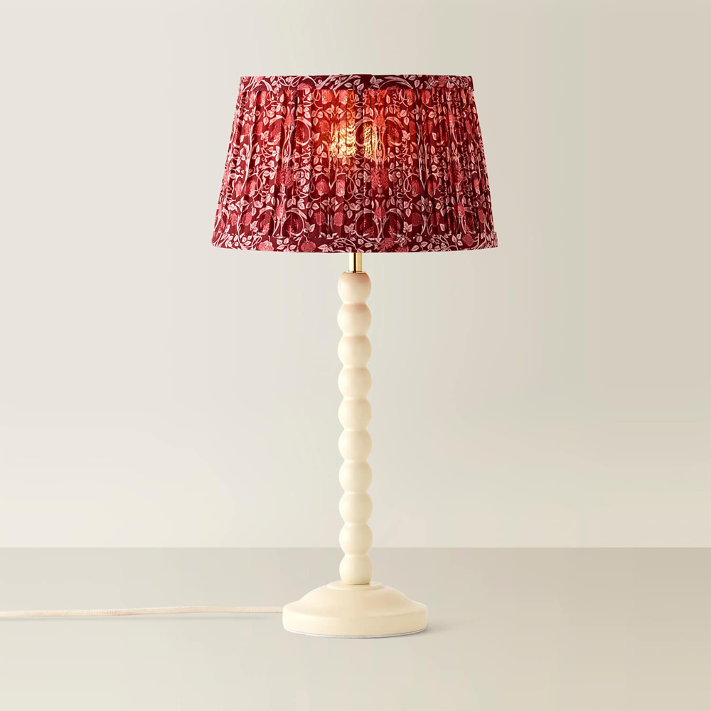 ValueLights Bobble Burgundy Pleated Shade Cream Wooden Table Lamp with Bulb Image 3
