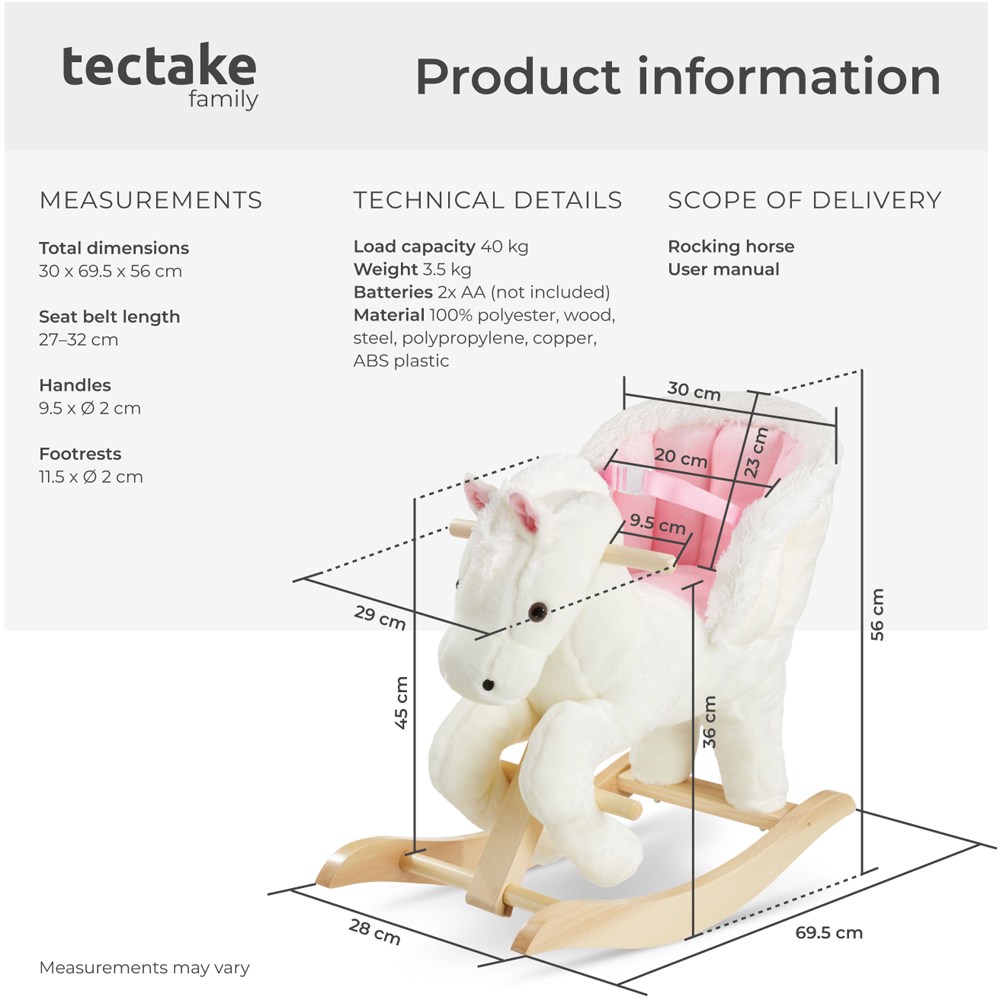 tectake Kids Pink and White Pegasus Plush Cover Wooden Rocking Horse Image 7