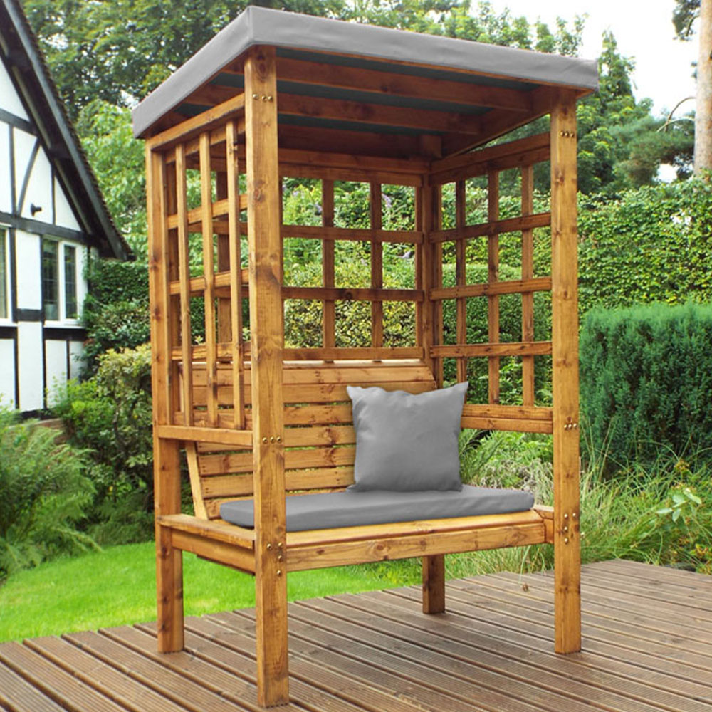 Charles Taylor Bramham 2 Seater Wooden Arbour with Grey Canopy Image 1
