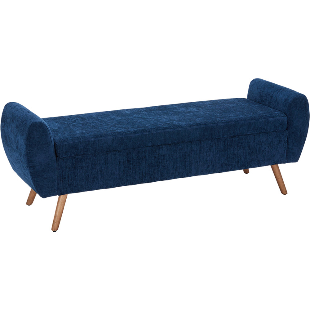 Living and Home Blue Chenille Upholstered Storage Bench Image 2