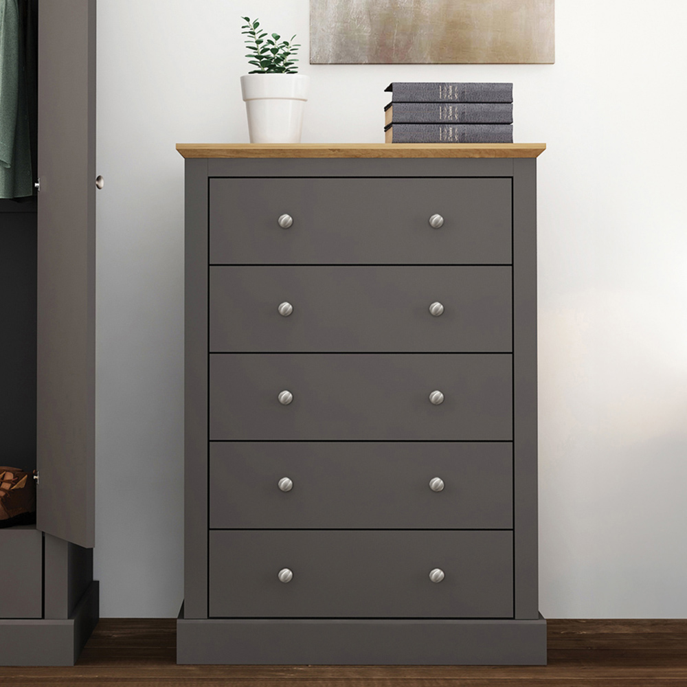 Devon 5 Drawer Charcoal Chest of Drawers Image 3