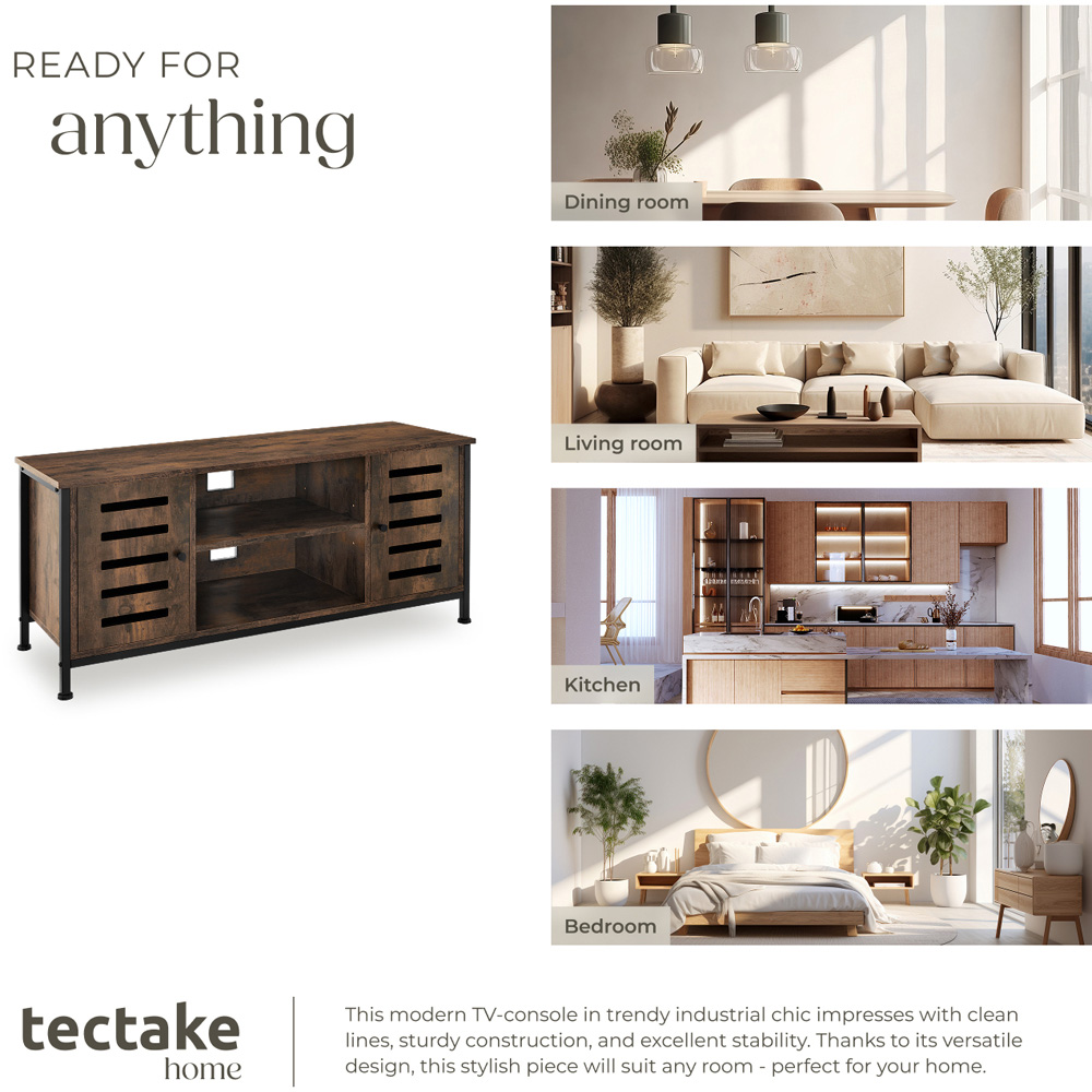 Tectake Carlow 2 Door 2 Shelf Rustic Dark Wood TV Stand Image 7