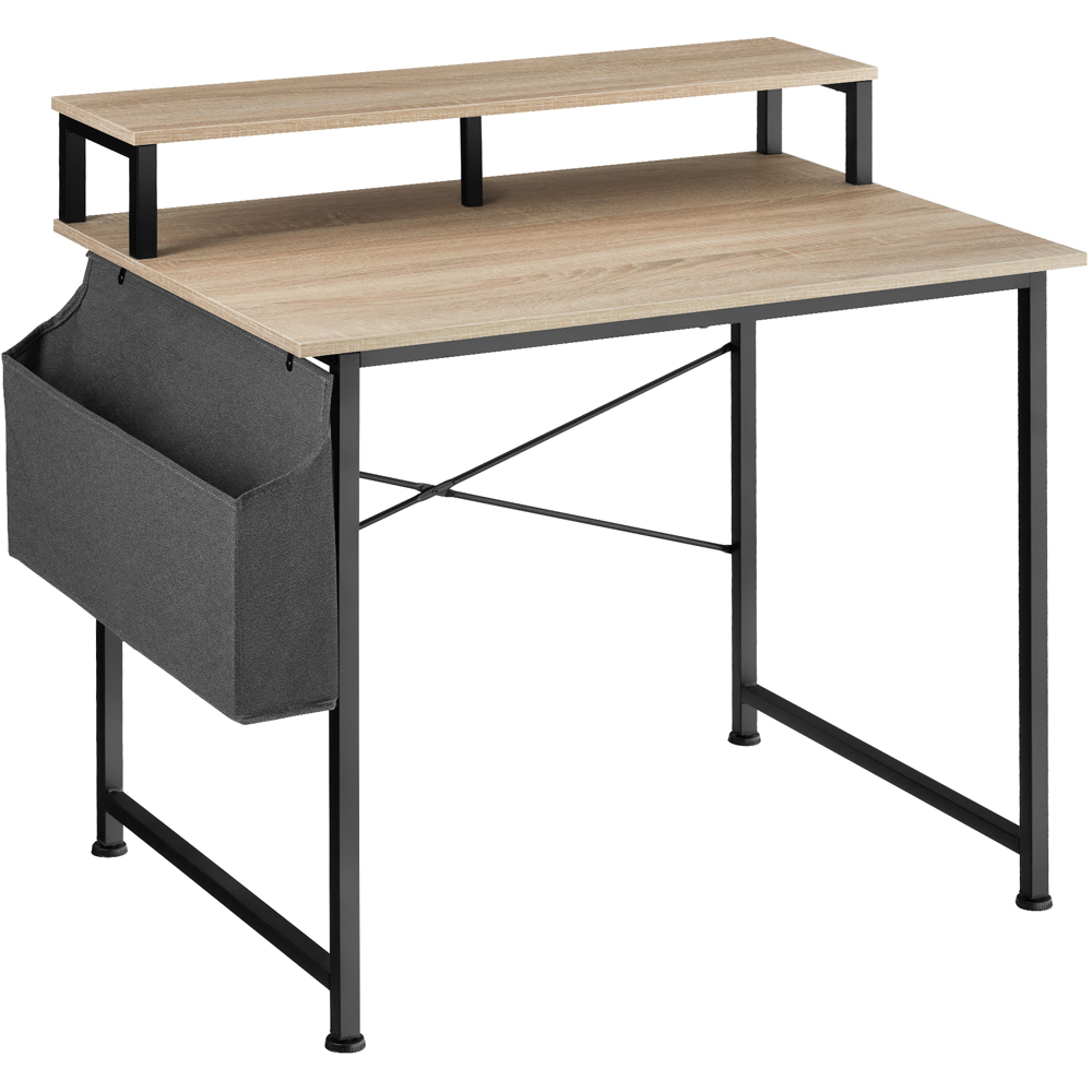 tectake Single Shelf Light Oak Sonoma Wooden Desk with Fabric Bag Image 2