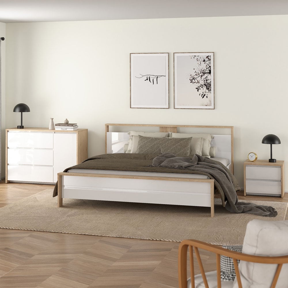 Florence Next 2 Drawer Jackson Hickory White High Gloss Nightstand Image 6