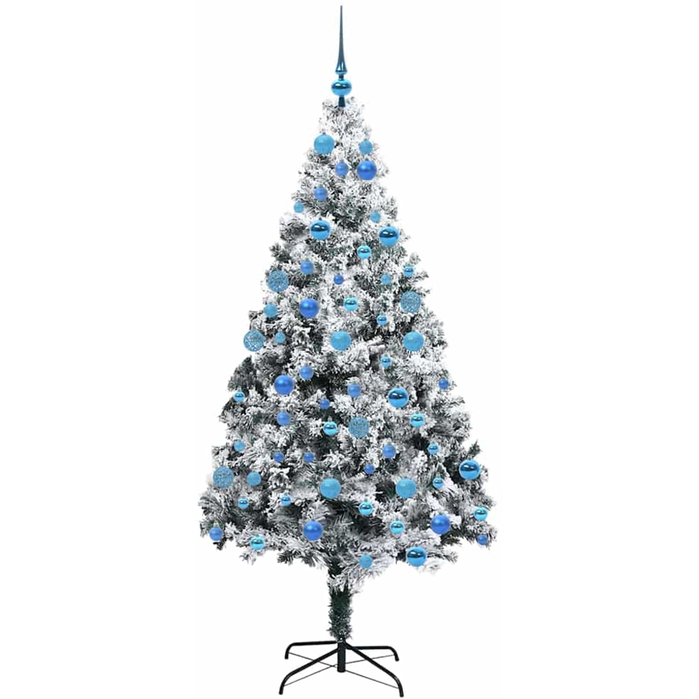 vidaXL Pre-Lit Blue Baubles White Artificial Christmas Tree 6ft Image 4