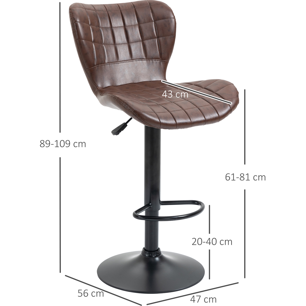 Portland Brown PU Leather Height Adjustable Swivel Bar Stool Set of 2 Image 7