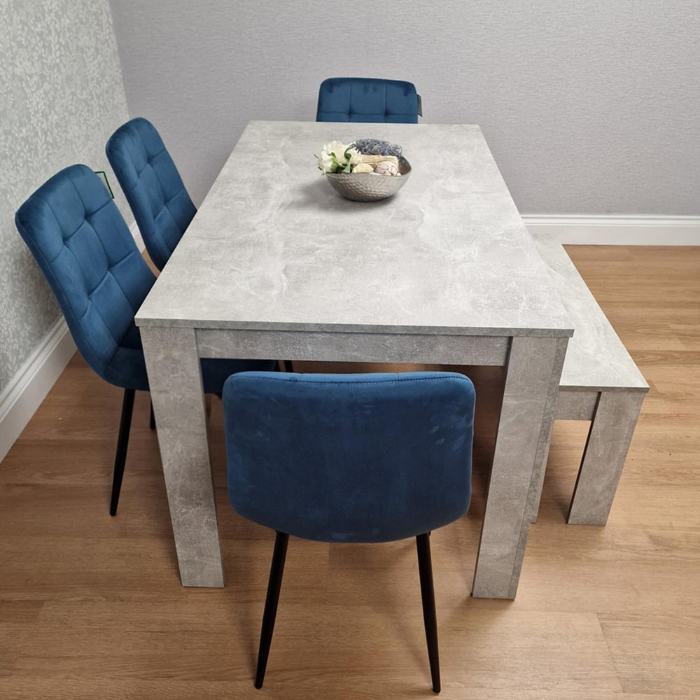 Kosy Koala Rocco 5 Seater Wooden Velvet Dining Bench Set Stone Grey and Blue Image 5