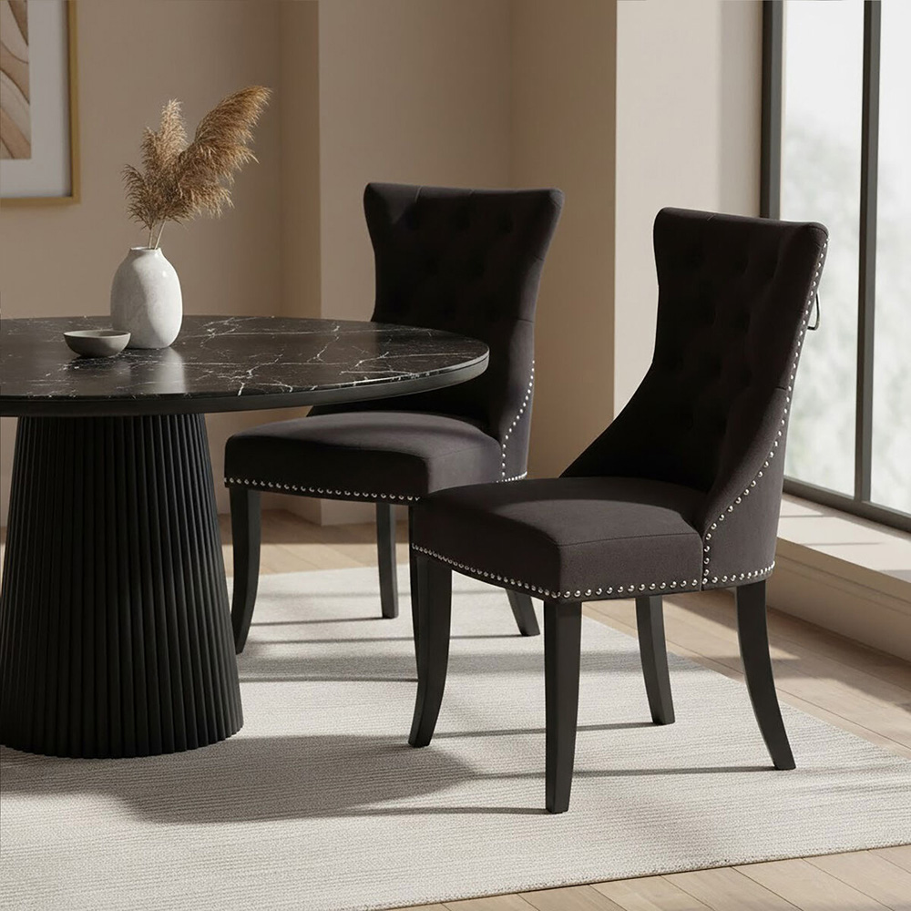 Premier Housewares Regents Park Black Cotton Velvet Dining Chair Image 3