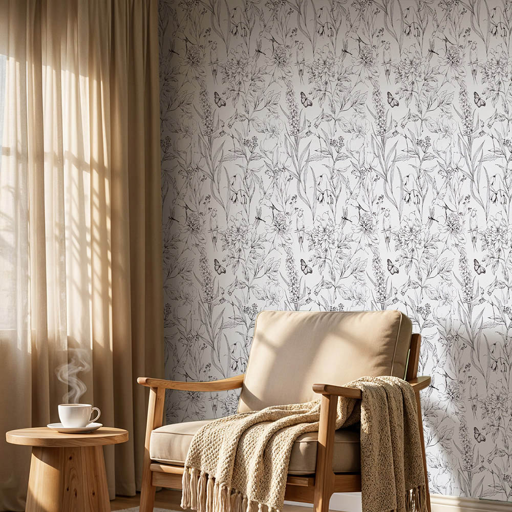 Living and Home Floral Pattern White Peel and Stick Wallpaper Image 7