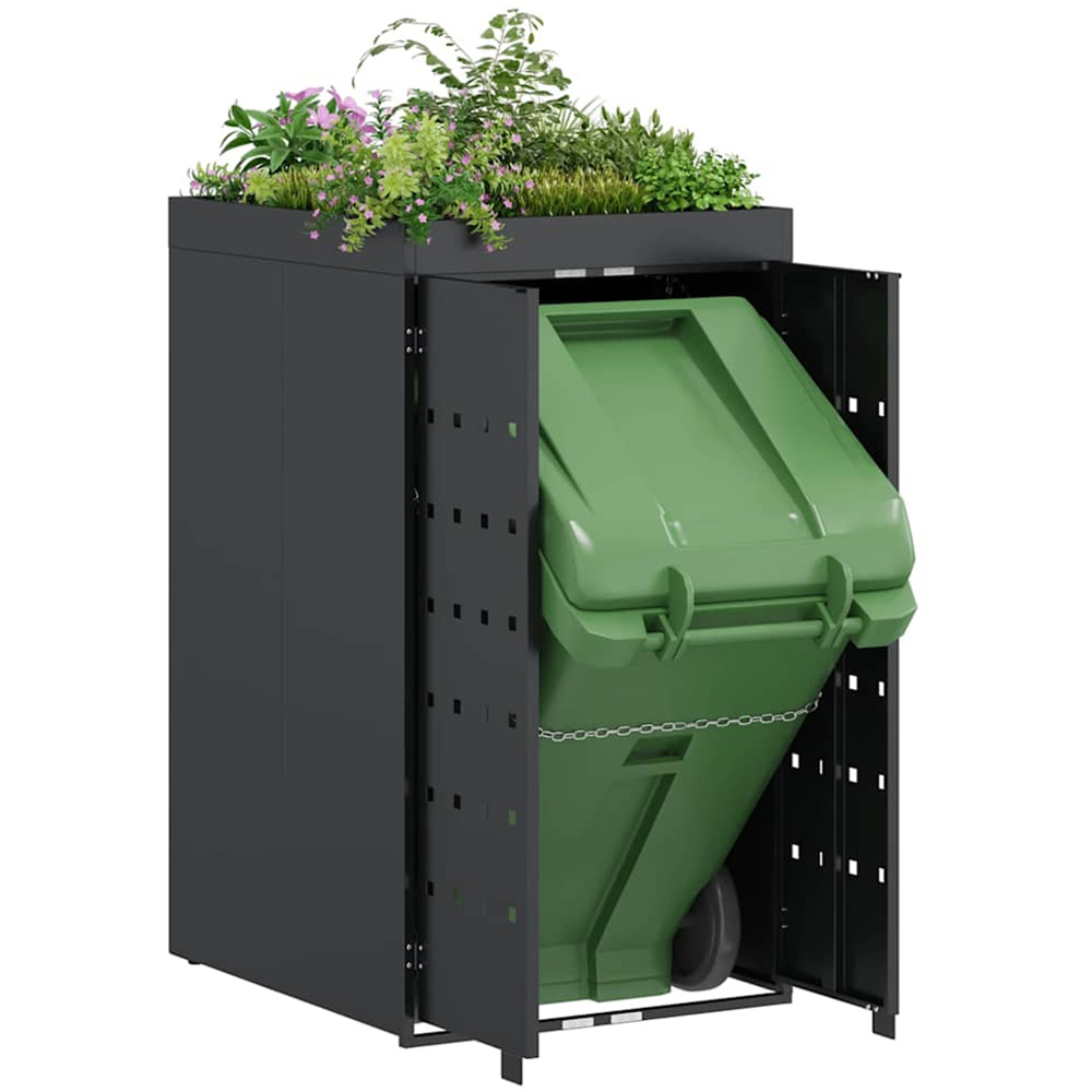vidaXL Anthracite Wheelie Bin Storage Shed with Planter Roof Image 3