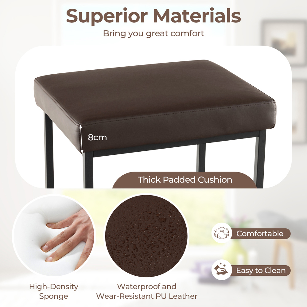 Costway Brown PU Leather Bar Stool Set of 2 Image 6