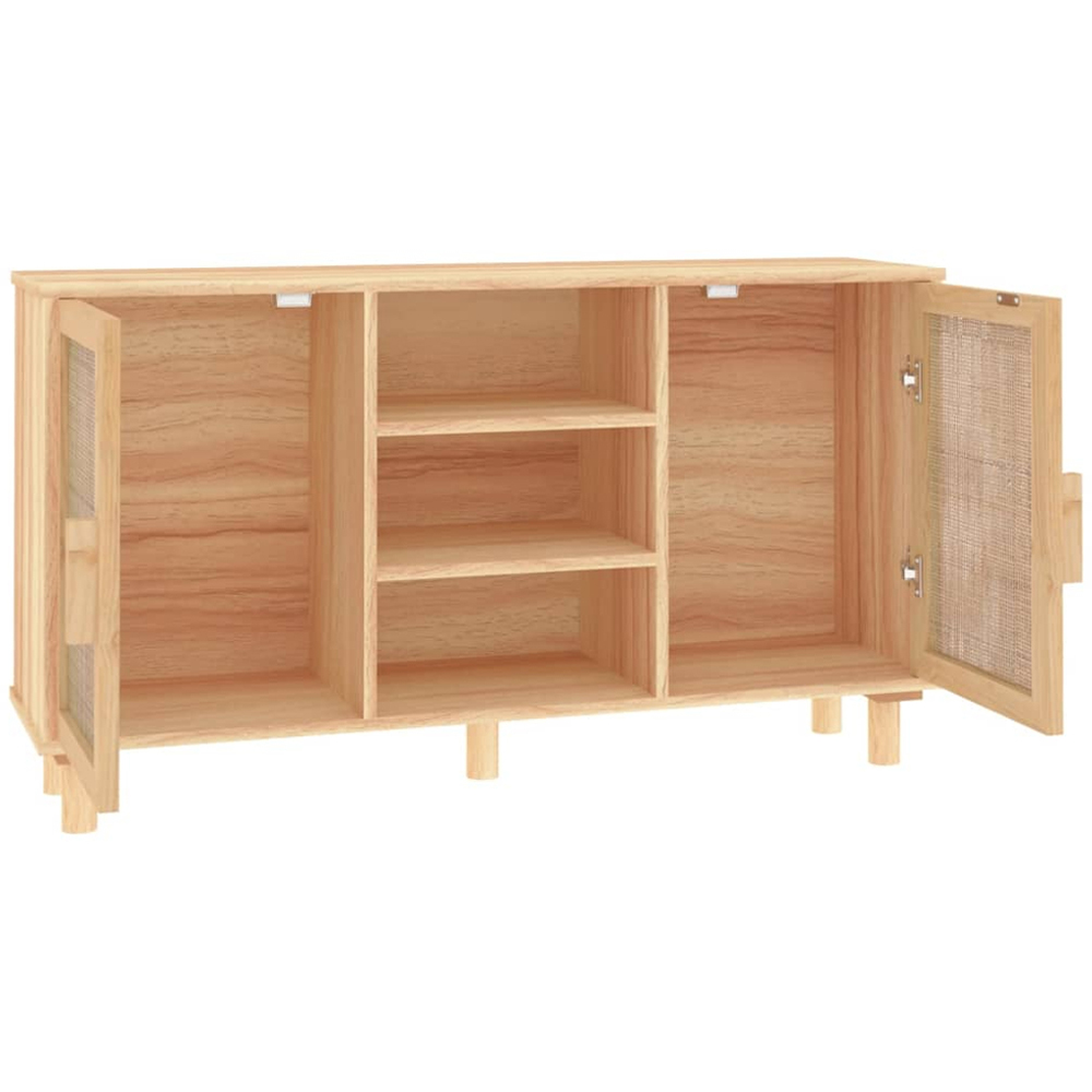 vidaXL 2 Door 3 Open Shelf Solid Wood Pine and Natural Rattan Sideboard Image 4