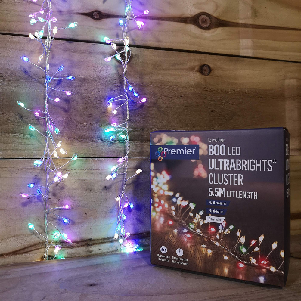 Premier UltraBrights 800 Multicolour LED Silver Pin Wire Christmas Cluster Light 5.5m Image 6