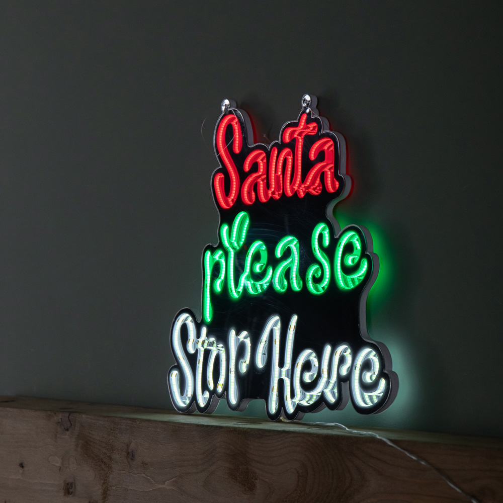 Samuel Alexander Multicolour LED Light Up Santa Stop Here Christmas Infinity Mirror Sign 40cm Image 7