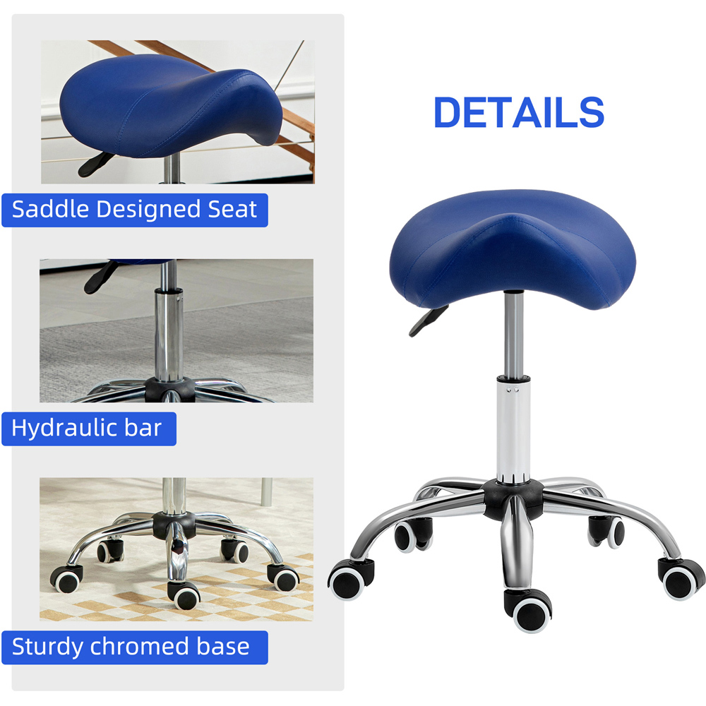 Portland Blue PU Leather Adjustable Saddle Stool with Moulded Padded Seat Image 6