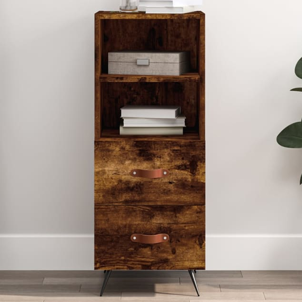 vidaXL 2 Drawer 2 Shelf Smoked Oak Sideboard Image 1