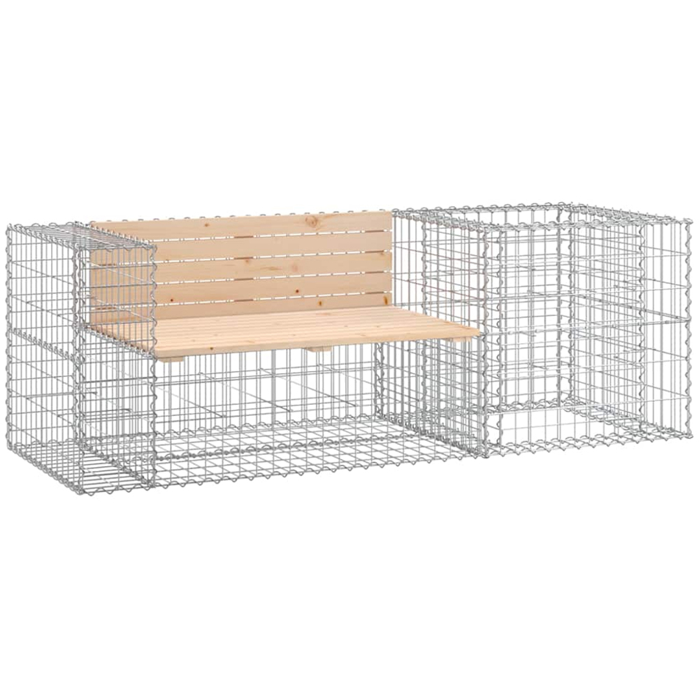 vidaXL Brown Solid Wood Pine Garden Bench with Gabion Basket 65.5 x 192 x 71cm Image 1