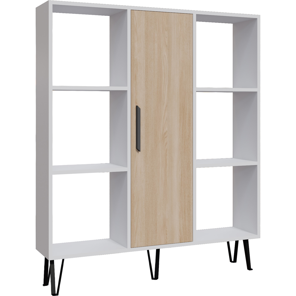 Decorotika Peoria Single Door 6 Shelf White and Oak Bookcase Image 2