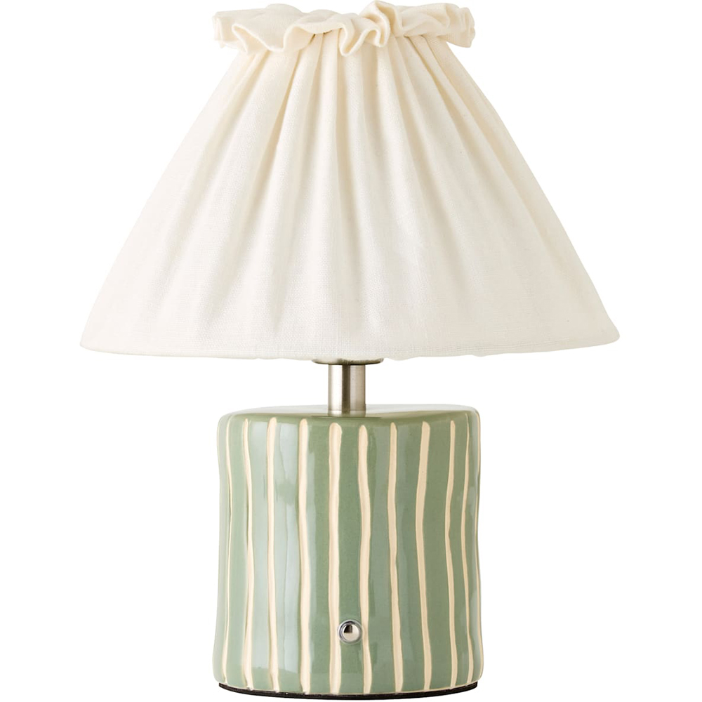 ValueLights Elma Green Stripe Linen Pleated Rechargeable Ceramic Table Lamp Image 1