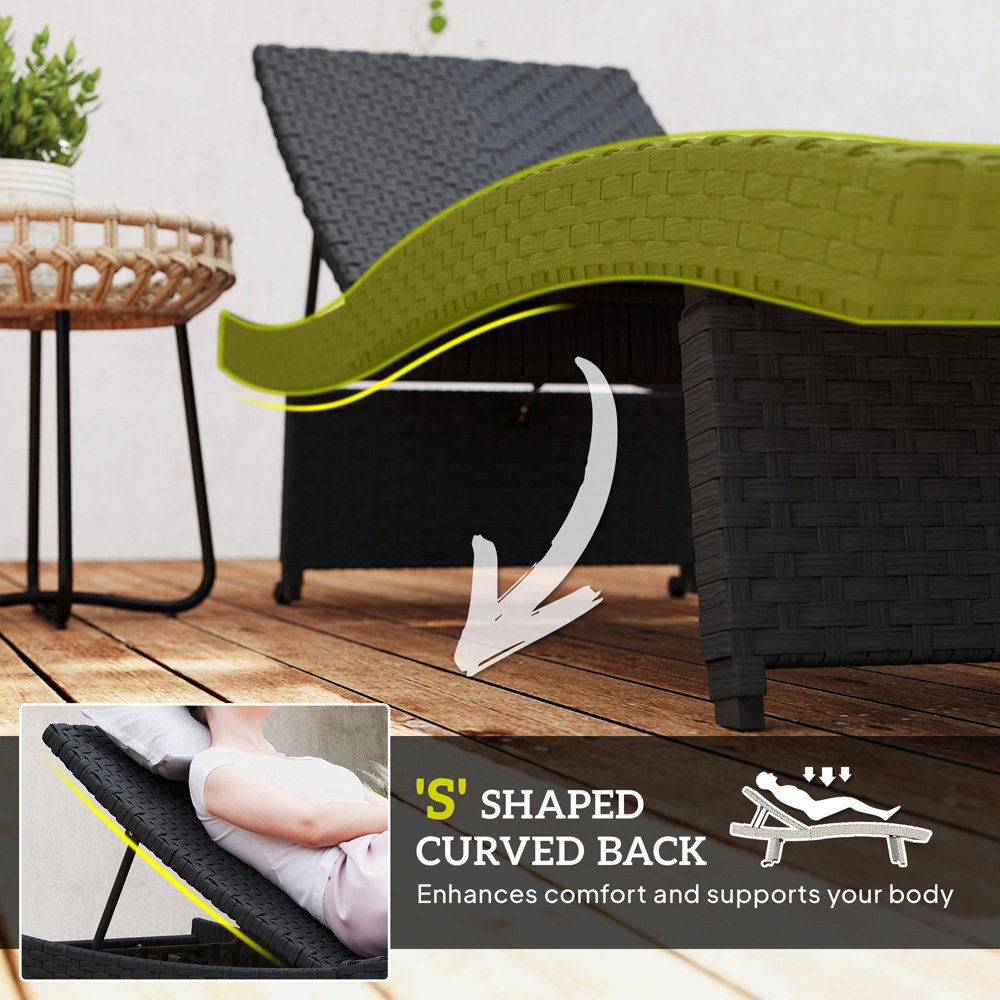 Outsunny Black Rattan 4 Position Adjustable Sun Lounger Image 8