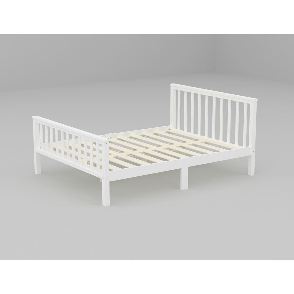 FurnitureHMD Double White Pine Wood Bed Frame with Headboard and Footboard Image 2