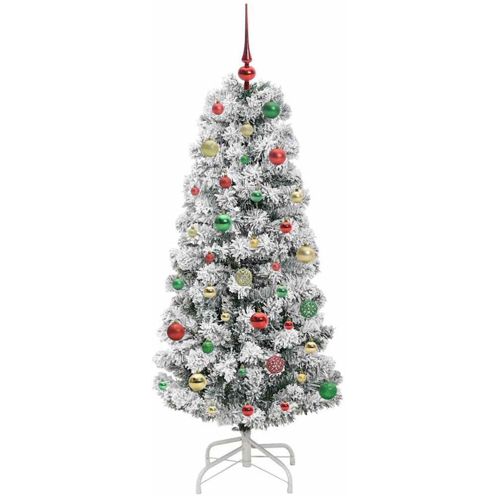 vidaXL Pre-Lit Warm White LED and Multicolour Baubles Snow Flocked Artificial Christmas Tree 5ft Image 3