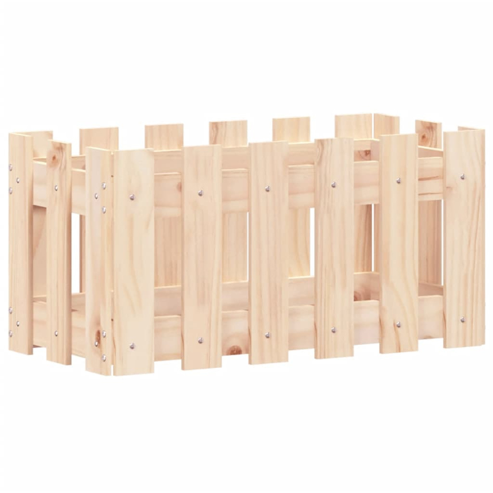 vidaXL Natural Solid Pine Wood Fence Design Garden Planter 30 x 60 x 30cm Image 3