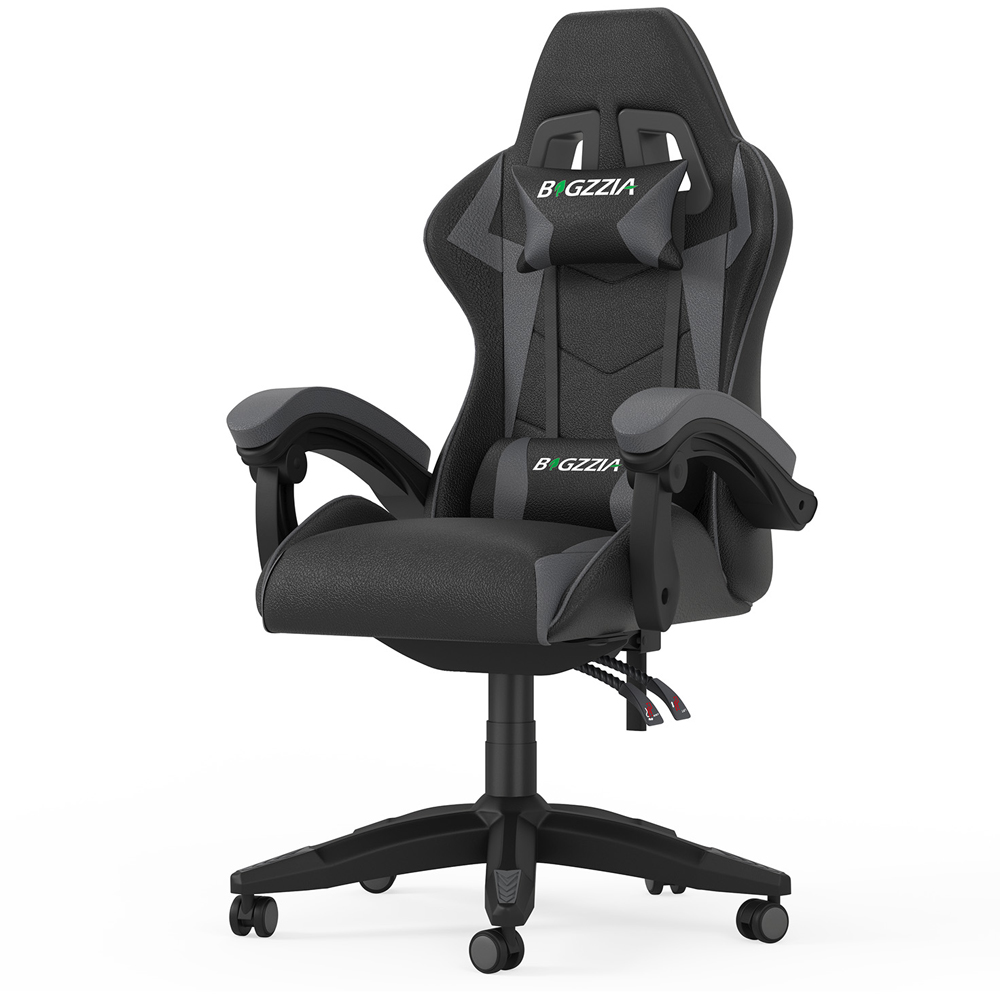 Rattrix Grey PU Leather Reclining High Back Gaming Chair with Headrest and Lumbar Support Image 2