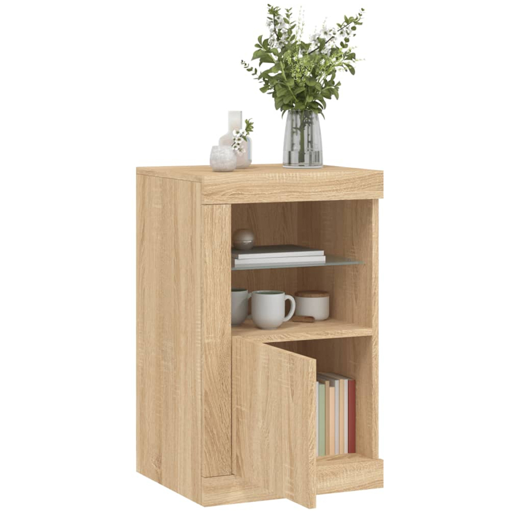 vidaXL Single Door 2 Shelf LED Sonoma Oak Side Cabinet Set of 2 Image 3