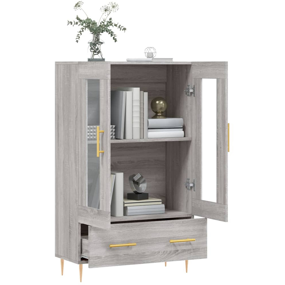 vidaXL 2 Glass Door Single Drawer Grey Sonoma Highboard Image 4