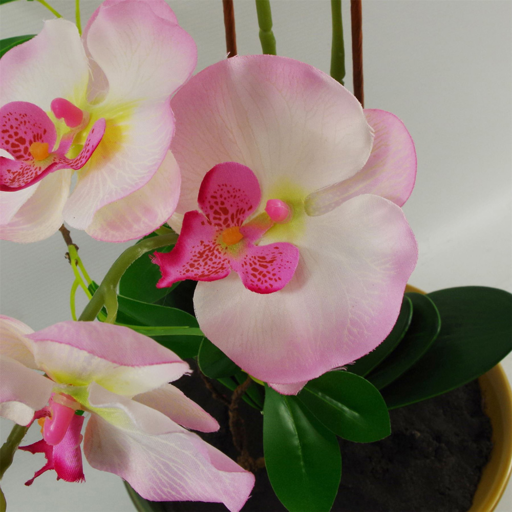 Leaf Light Pink Artificial Orchid in Glazed Planter 2.13ft Image 6