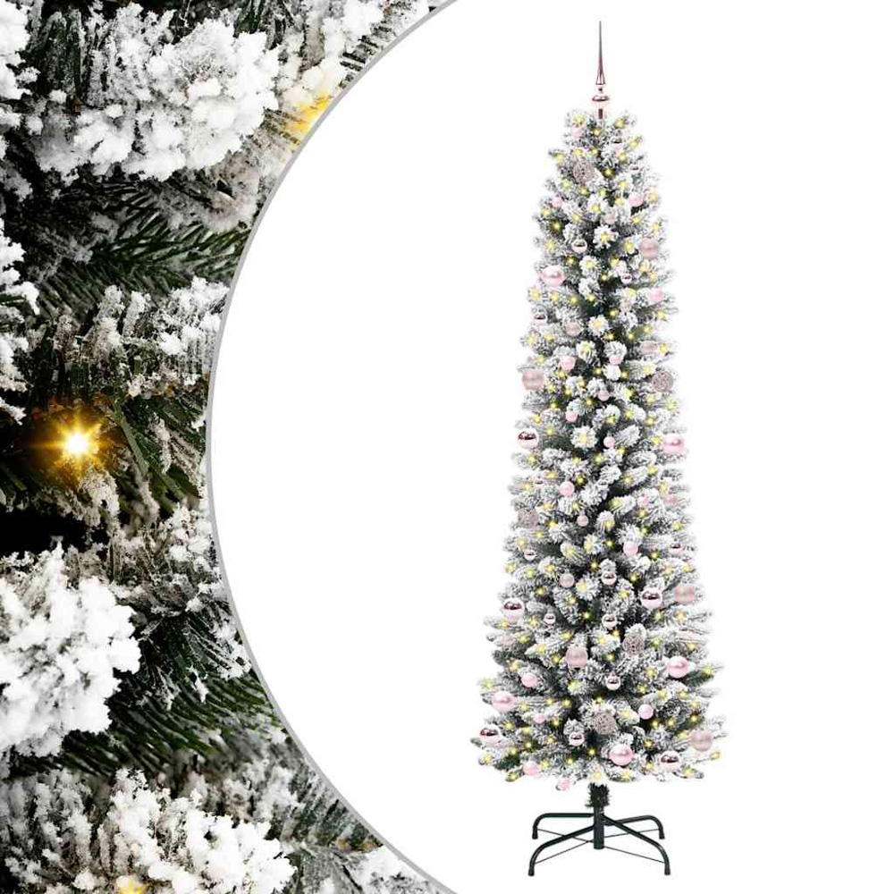 vidaXL Pre-Lit Warm White LED and Pink Baubles White Artificial Christmas Tree with Stand 8ft Image 2