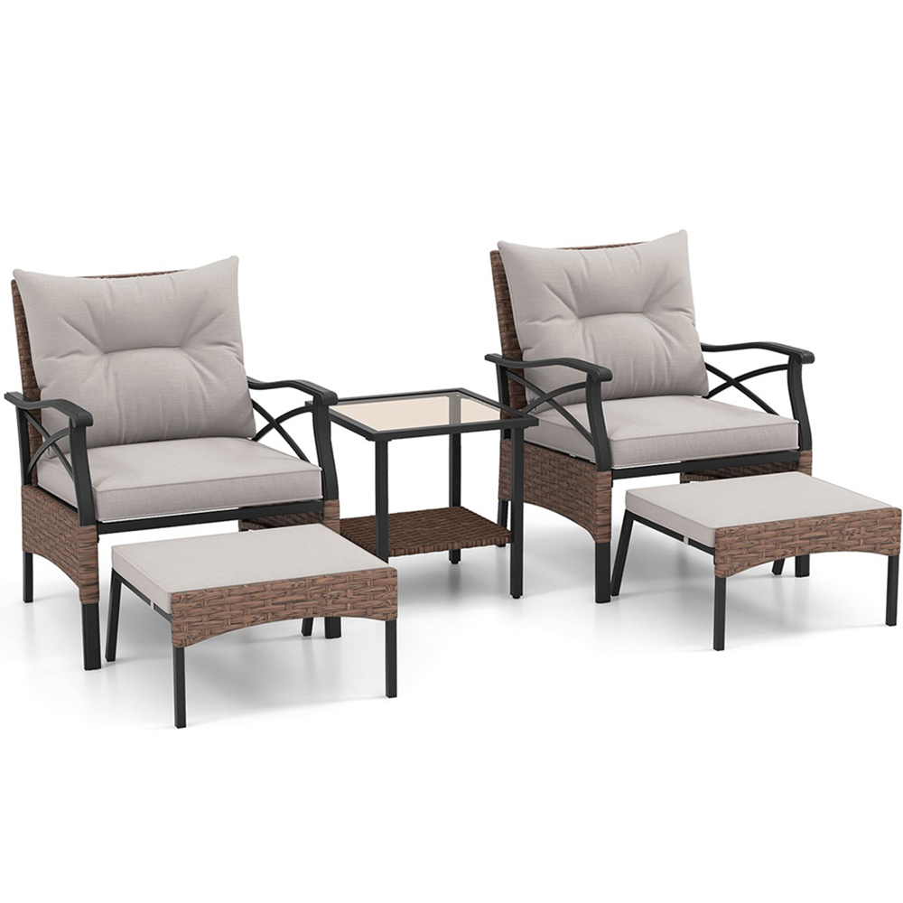 Costway 2 Seater Brown Patio Furniture Set with Cushions Image 2