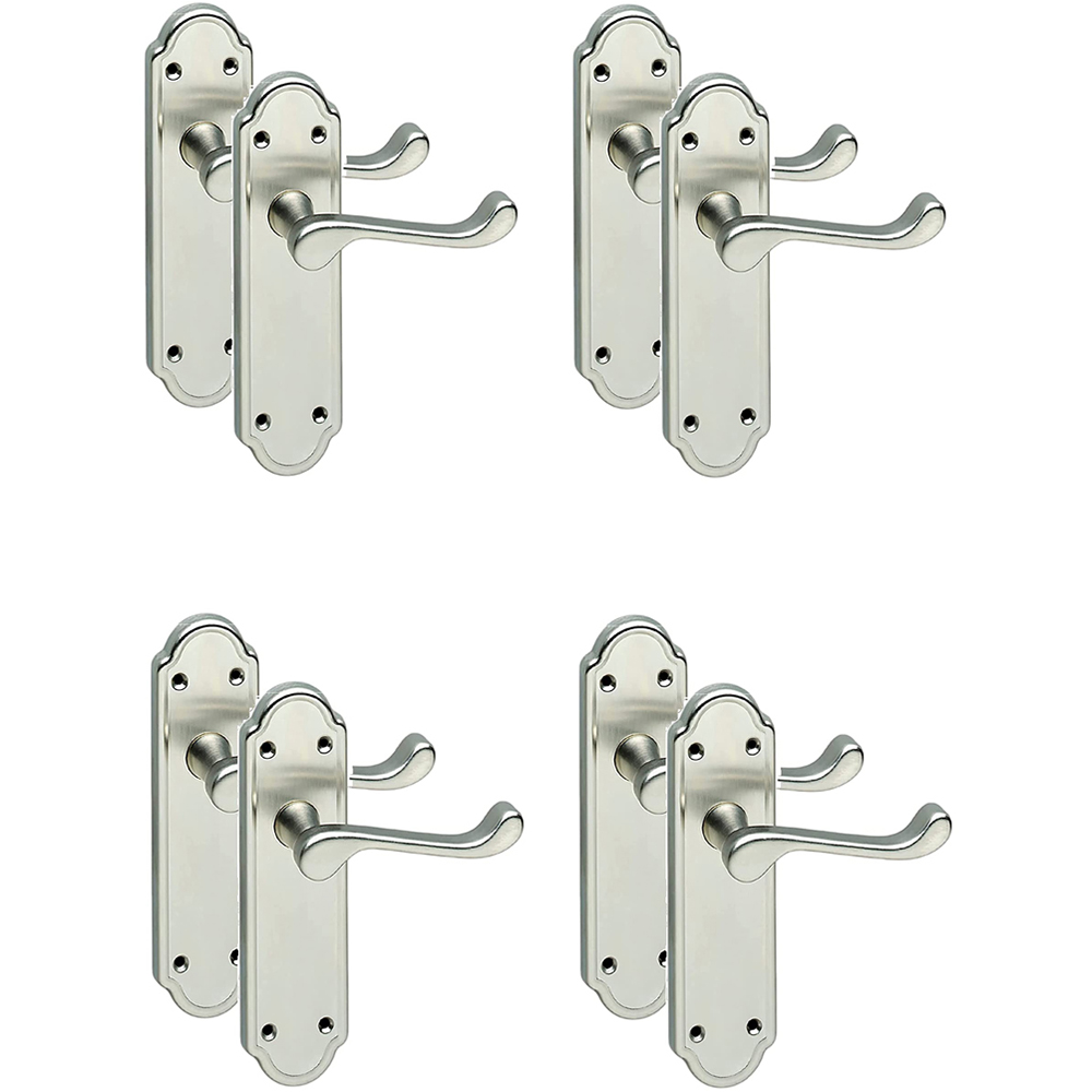 Golden Grace Satin Nickel Ashworth Victorian Latch Door Handle Set 4 Pack Image 1