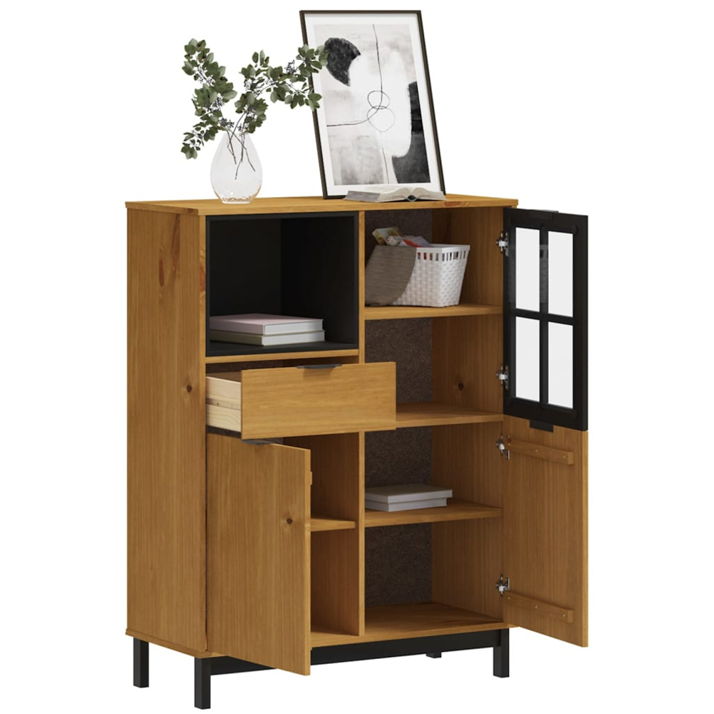 vidaXL 3 Door Single Drawer Single Shelf Brown Oak Solid Pine Wood Highboard Image 3