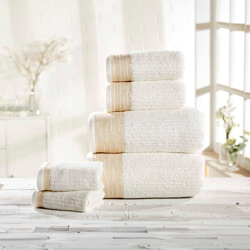 Rapport Home Mayfair Cream Ribbed Weave Cotton Bath Towel Image 2