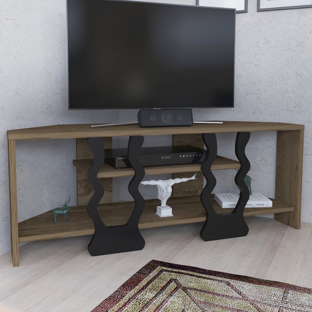 Decorotika Firal 2 Shelf Oud Oak And Black Corner TV Unit Image 1