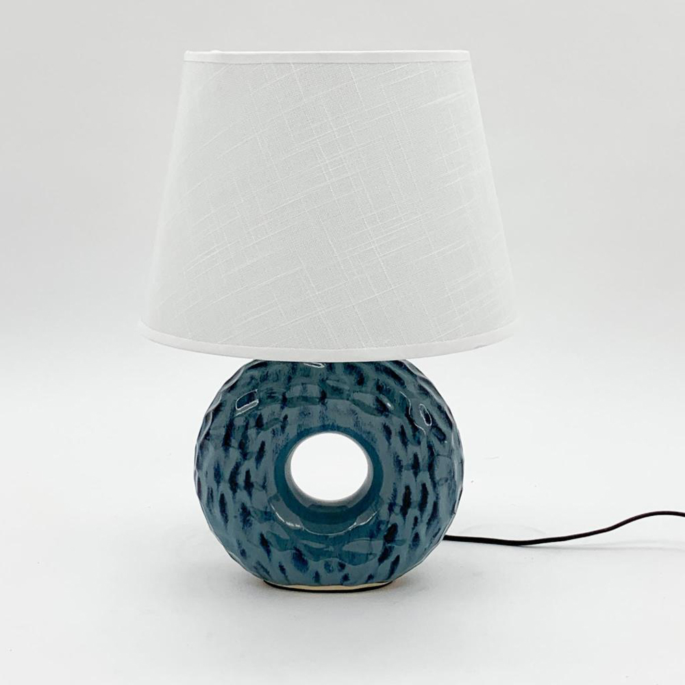 Acacia Home White Shade Blue Ceramic Table Lamp Image 3