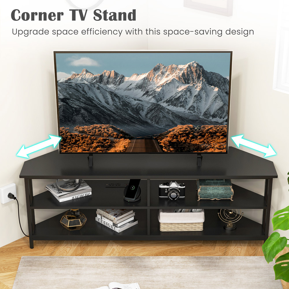 Costway 4 Shelf Black Corner TV Unit with AC Outlet Image 6