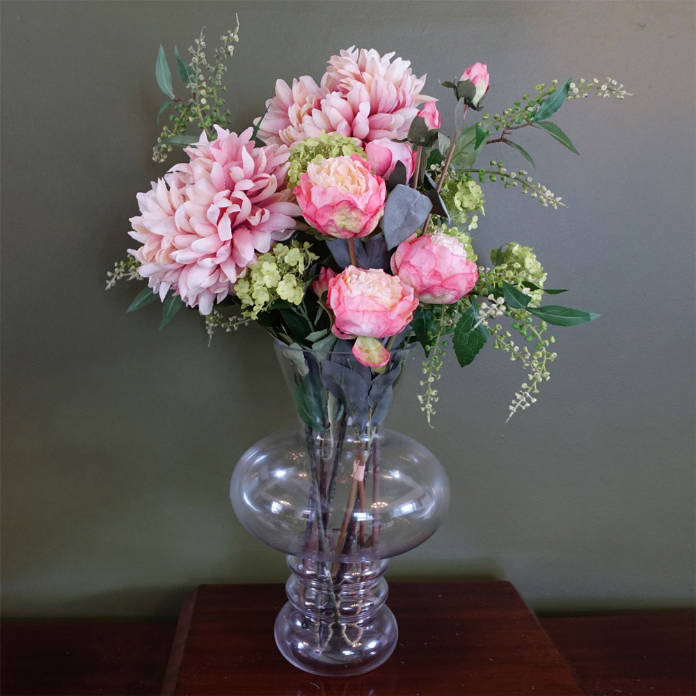 Leaf Chrysanthemum Mix Artificial Flower Bundle with Glass Bubble Vase 60cm 6 Pack Image 2