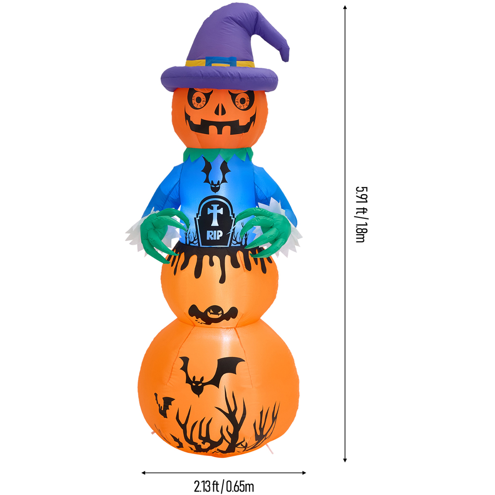 Living and Home Multicolour Inflatable LED Stacked Pumpkin Ghost Halloween Decoration 6ft Image 8