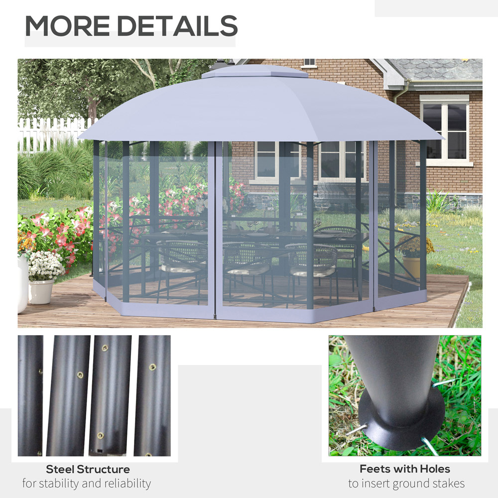 Outsunny 4 x 4.7m Grey Steel Frame 2 Tier Roof Gazebo with Mesh Curtains Image 7