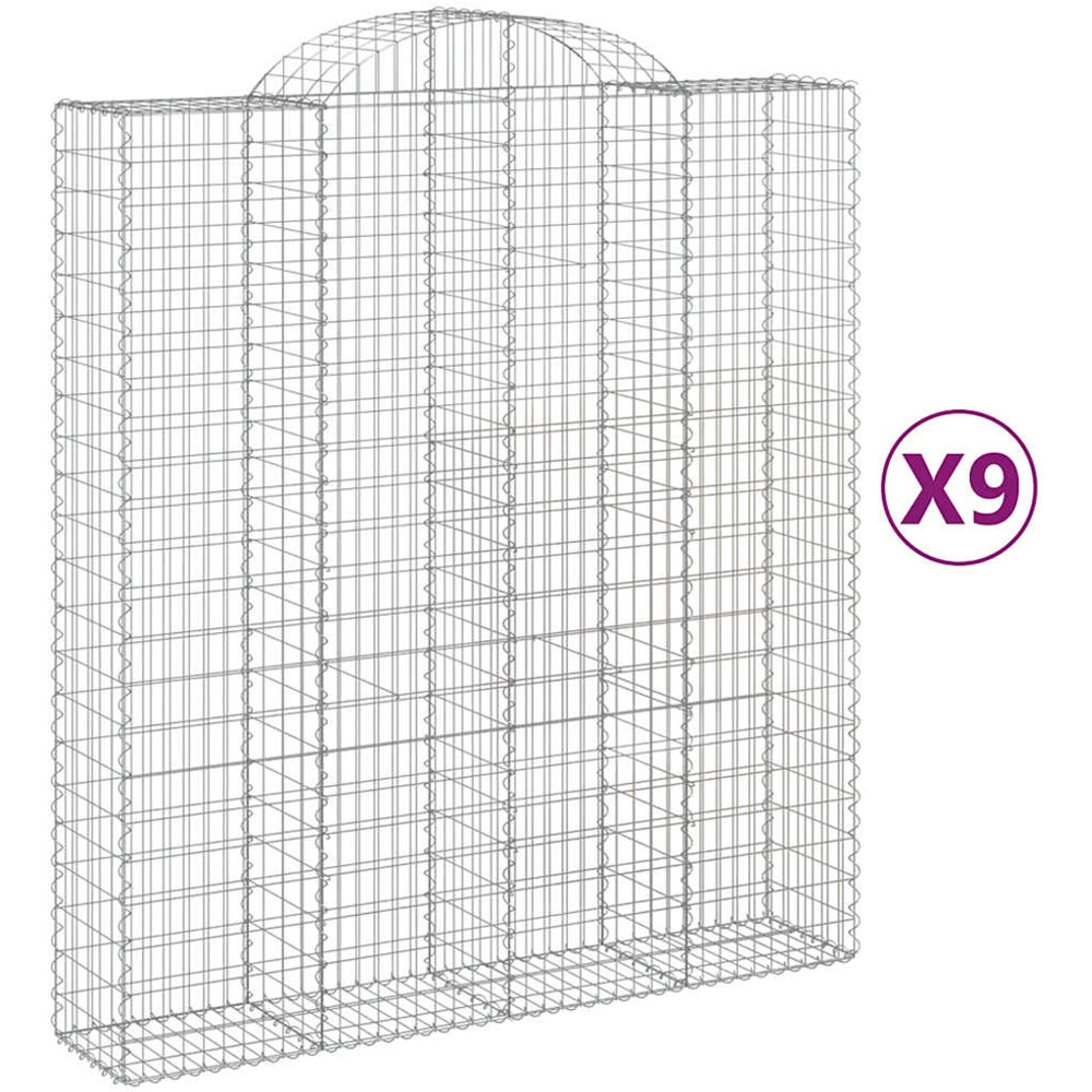 vidaXL Silver Galvanised Iron Arched Gabion Basket 200 x 50 x 220/240cm 9 Pack Image 2