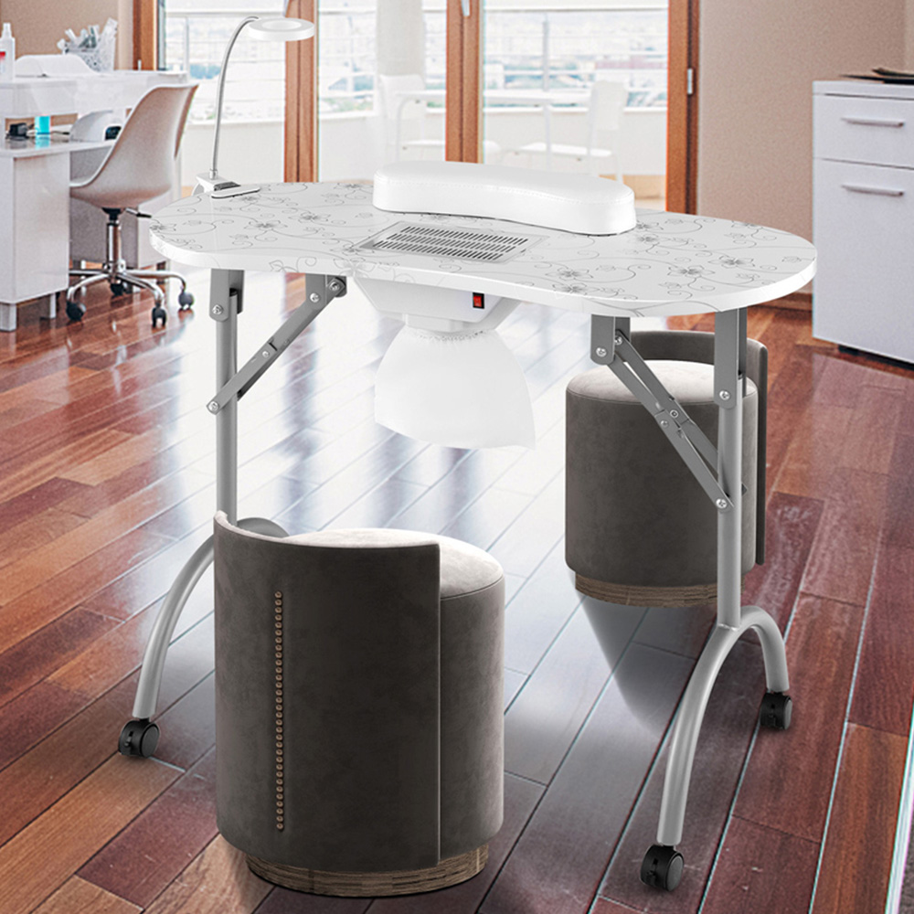Costway White Folding Manicure Nail Table with Electric Dust Collector Image 1