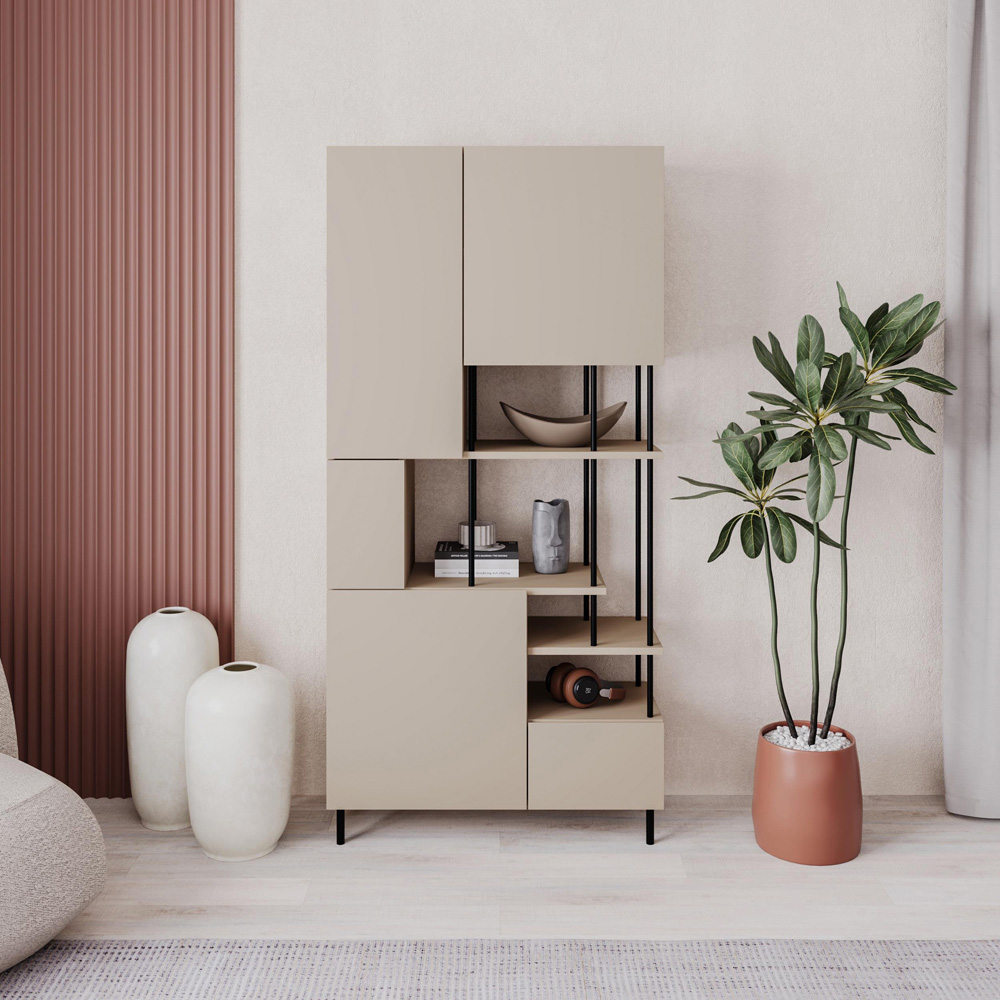Decortie Key 5 Door 4 Shelf Sandstone Bookcase Image 4