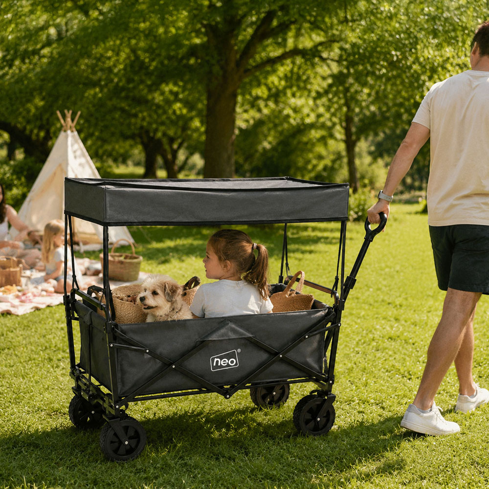 Neo Direct 140L Grey Heavy Duty Folding Garden Trolley Cart with Canopy Image 2