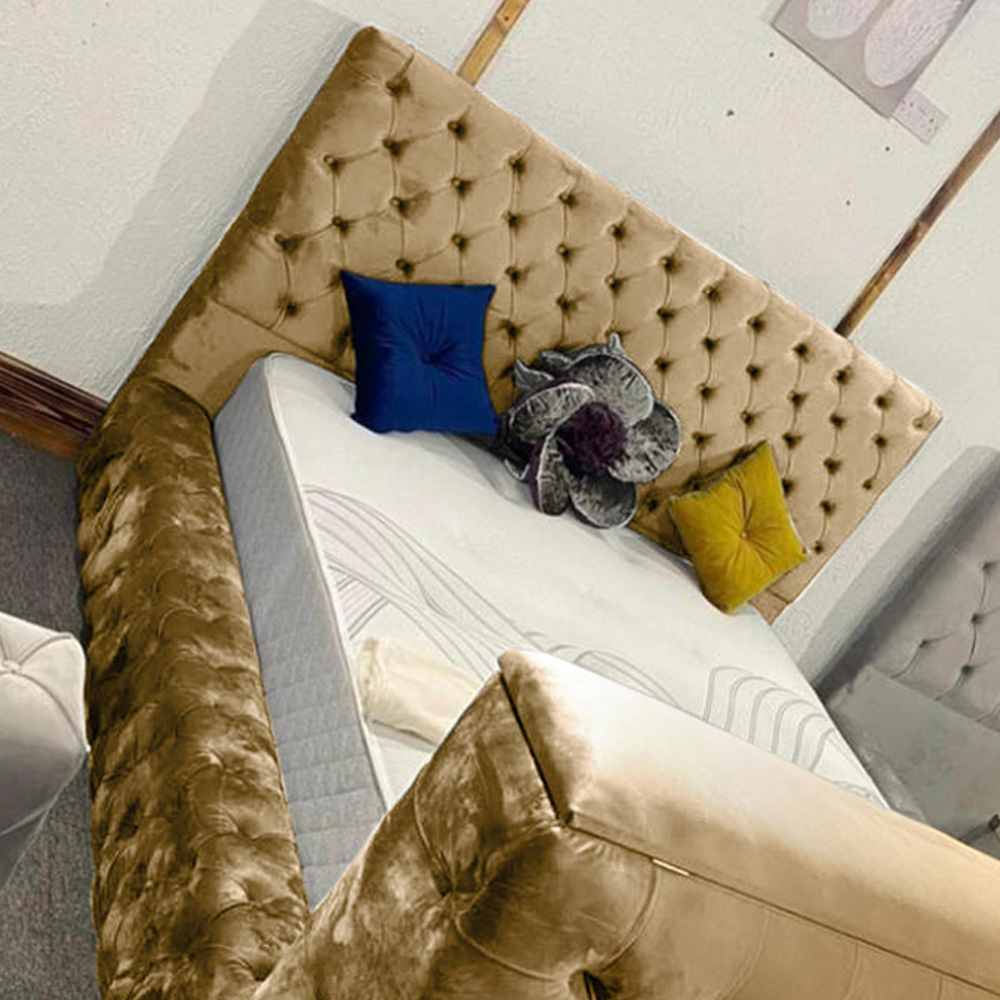 Eleganza Home Arli Super King Size Beige Plush Velvet TV Bed Frame Image 2